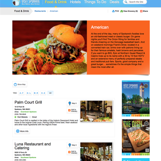 Visit Spokane Website - American Food Page